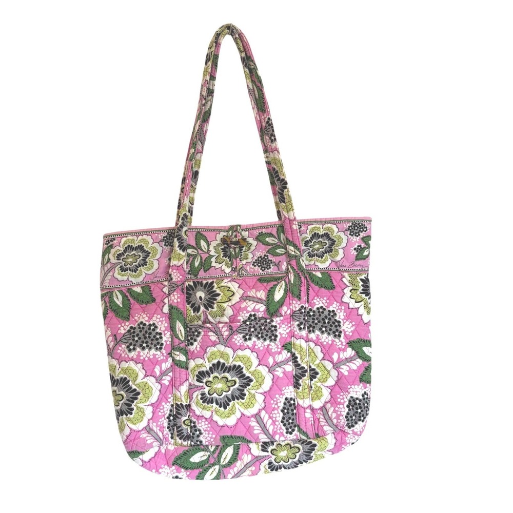 Vera Bradley Margarita Quilted Cotton Tote Bag Pink Floral Shoulder Bag - Picture 2 of 12